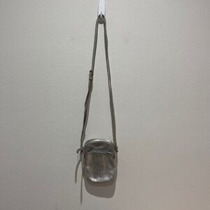 American Leather Co Silver Metallic Leather Crossbody Bag Mini Messenger Purse